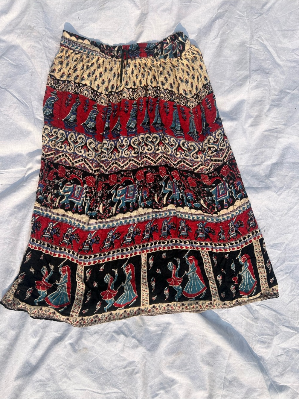 Vintage Wonder Wear Indian Block Print Maxi Skirt Free Size Rayon Boho